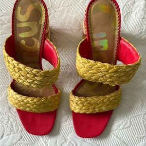 Circus by Sam Edelman Women's Red, pink, yellow and Tan block heel mule sandal